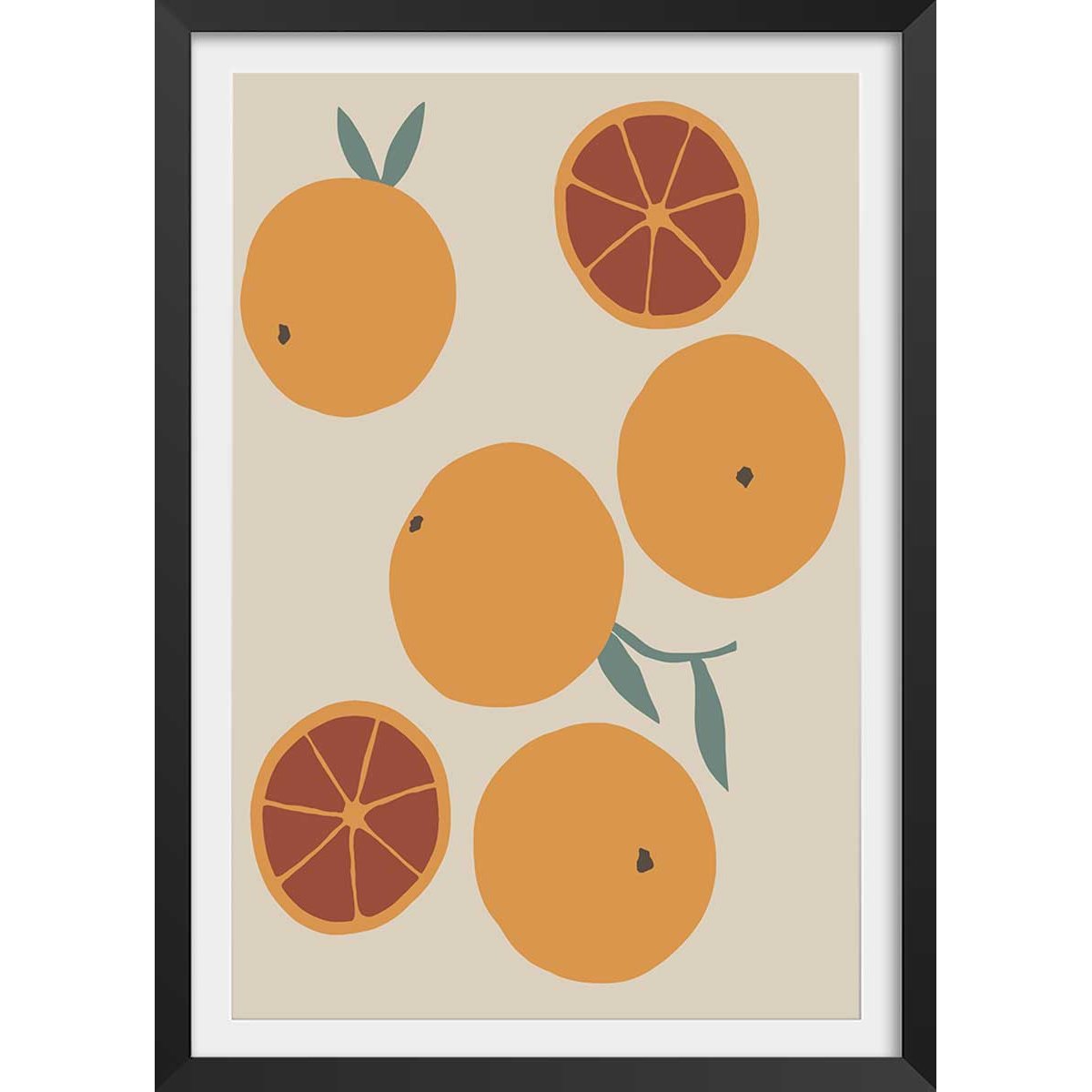 Affiche  orange fraiche affiche + cadre en bois - noir, HEXOA