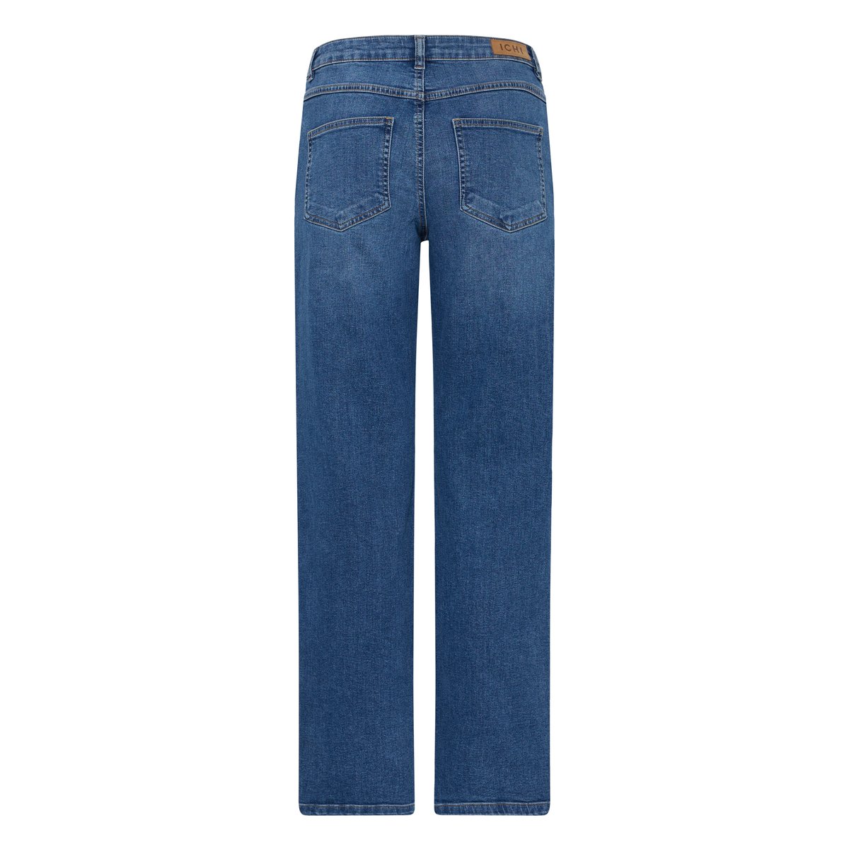 Jean à jambe droite avec cinq poches, taille mi-haute bleu medium blue, ICHI