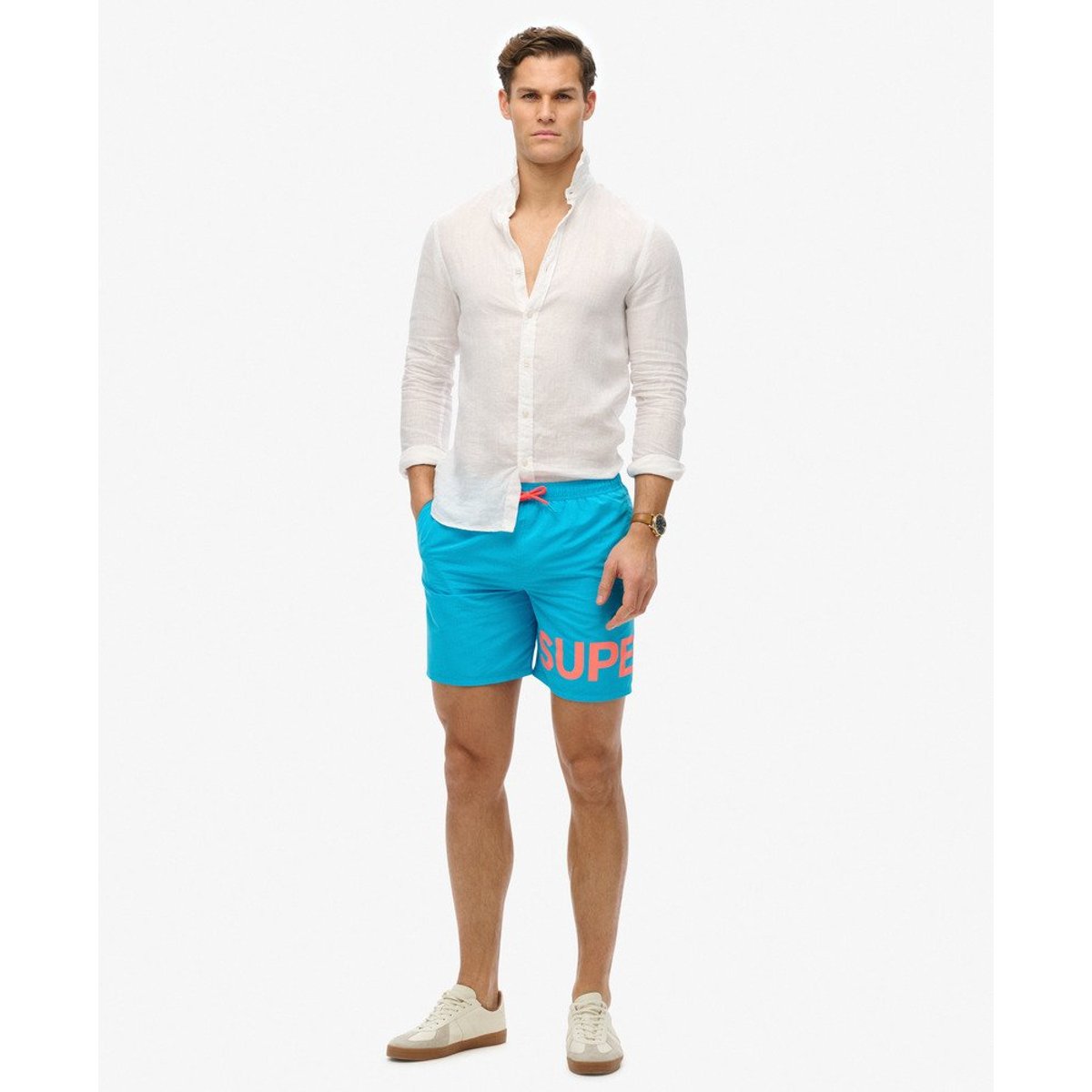 Short de bain à motif longueur 43 cm bleu hawaï, SUPERDRY