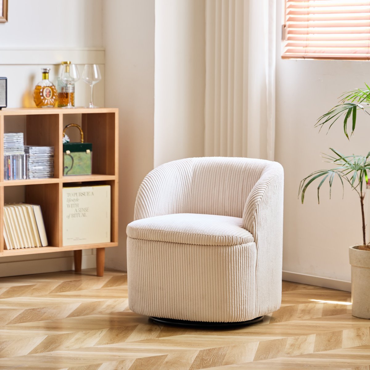 Fauteuil pivotant et pouf, tissu, HALMSTAD beige, NORDLYS