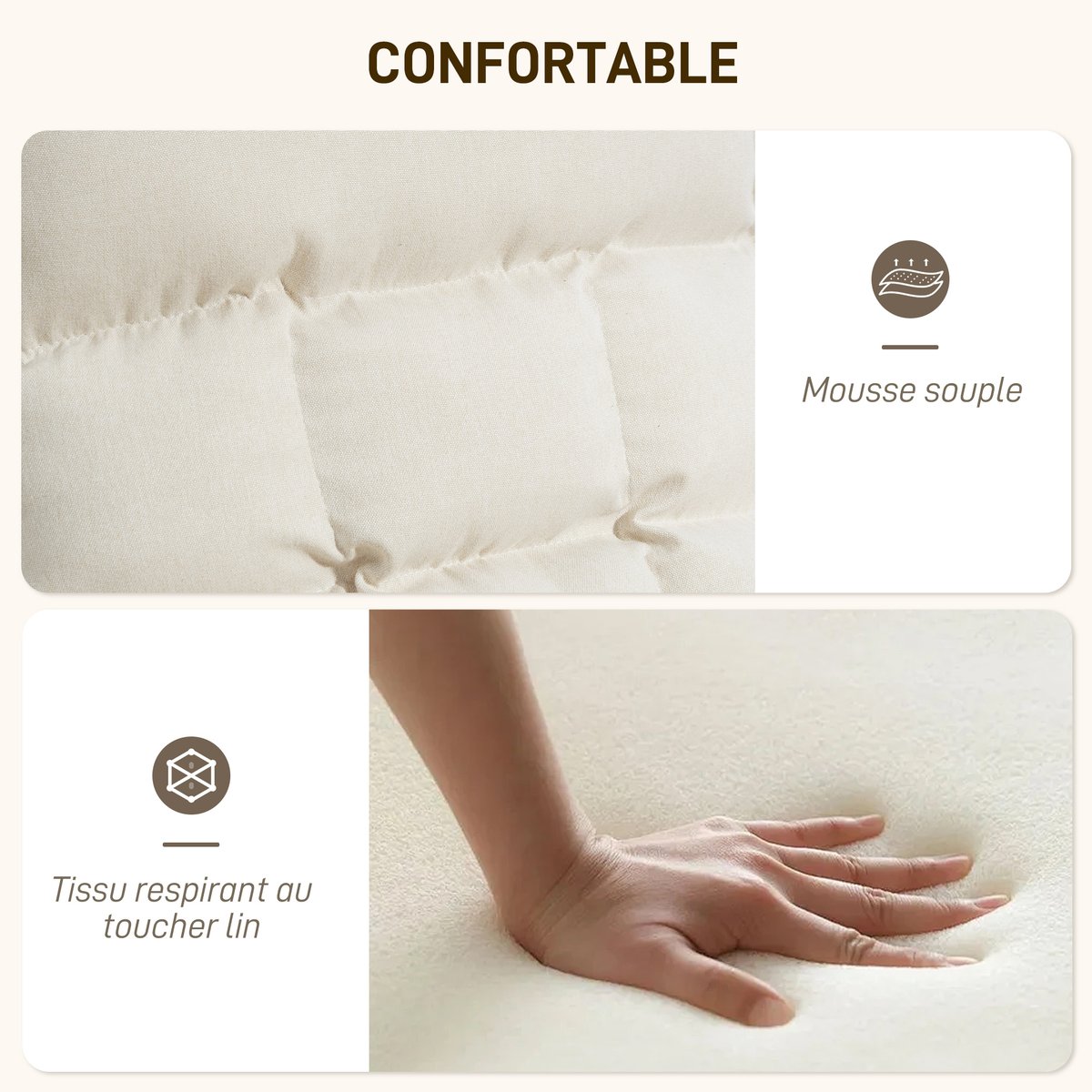 Fauteuil à bascule Lin (100% polyester) Blanc crème, HOMCOM