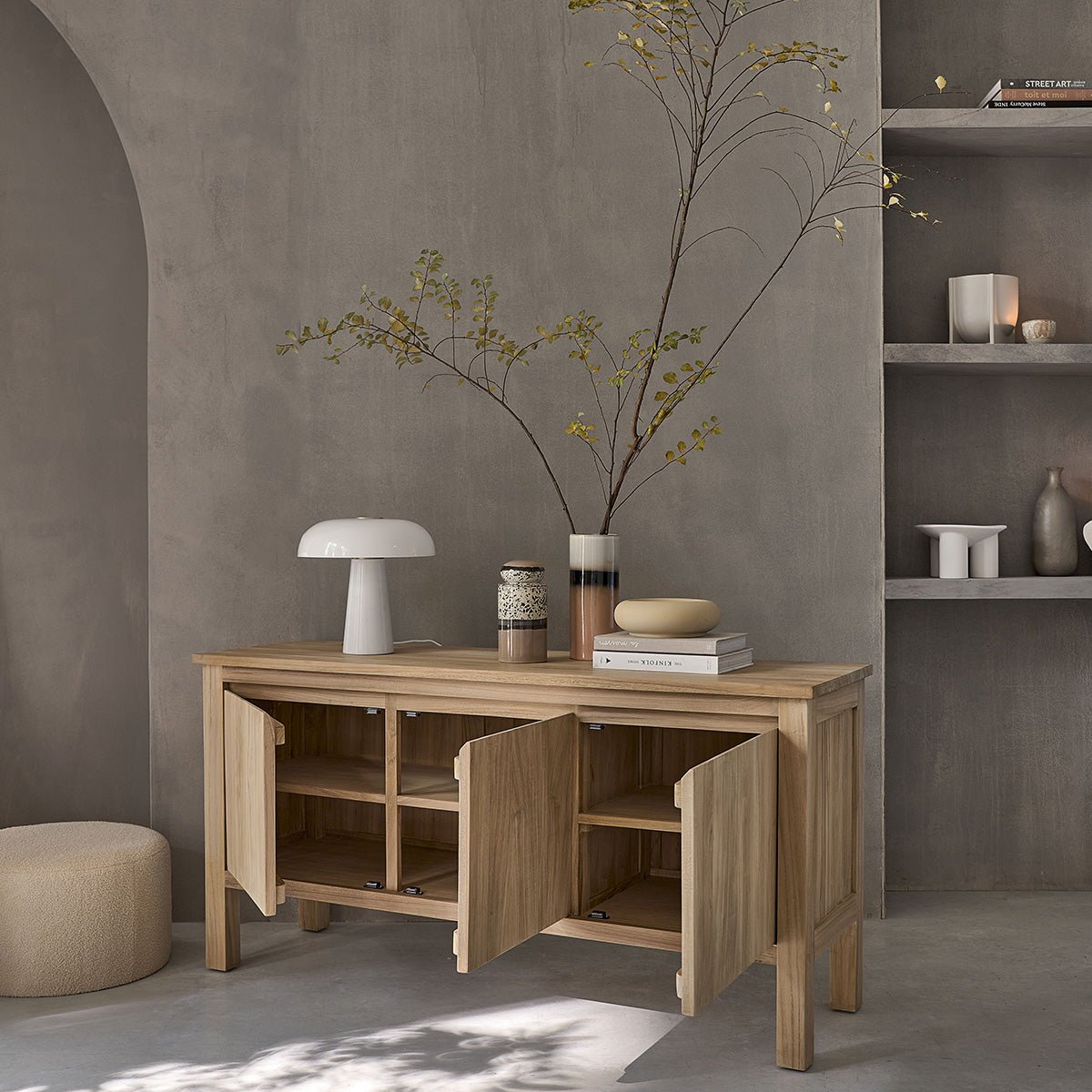 Buffet en bois de teck 150 cm 3 portes ALDO naturel, BERAH GETAH