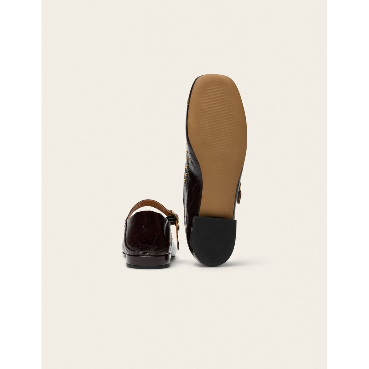 Ballerines LALI cuir plissé chocolat clous, ODAJE