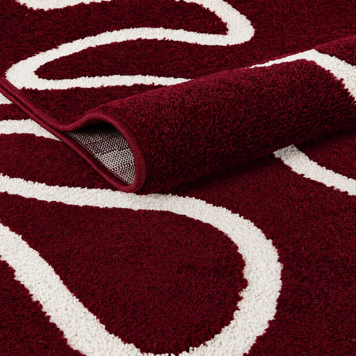 Tapis salon, motif abstrait en relief, graphique et tendance bordeaux, beige, UN AMOUR DE TAPIS