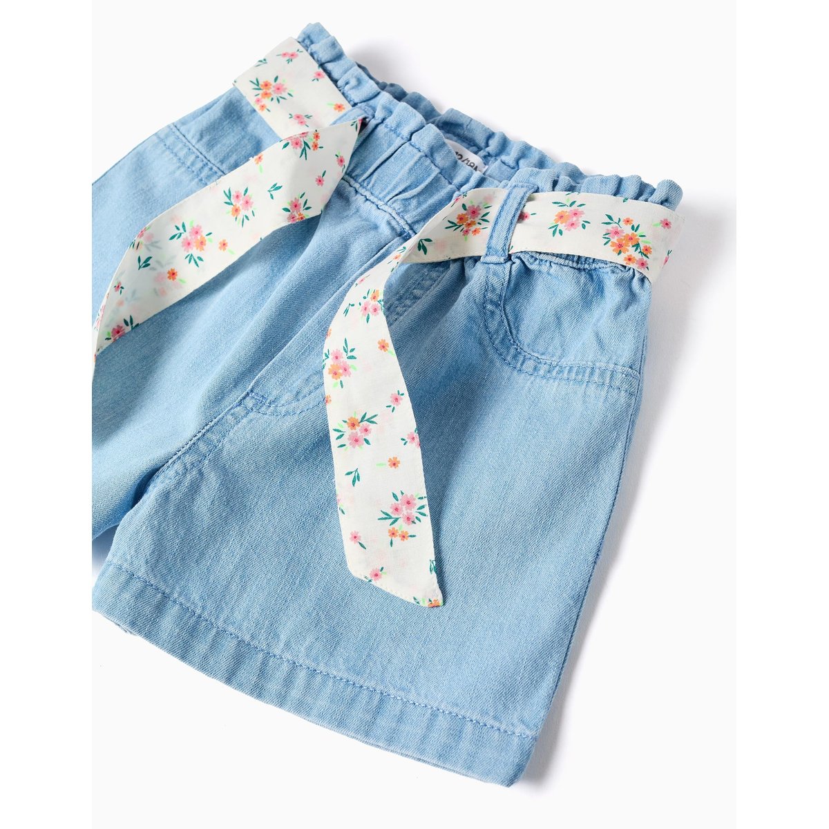 Short en jean avec ceinture à motif floral bleu clair, ZIPPY