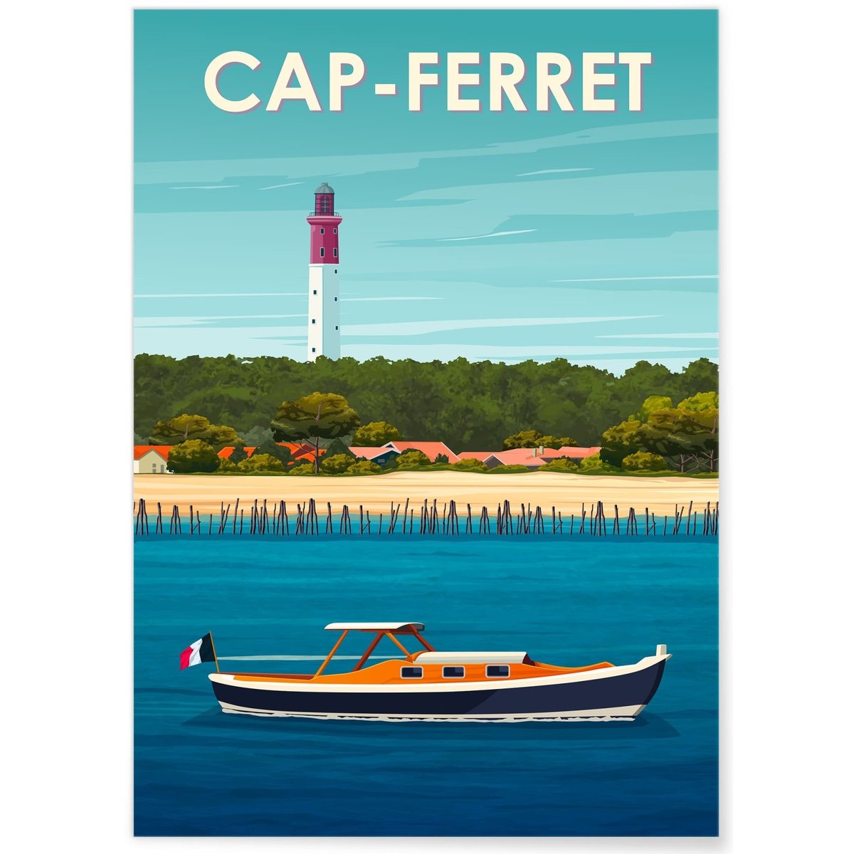 Affiche ville Cap-Ferret 3 blanc, L'AFFICHERIE