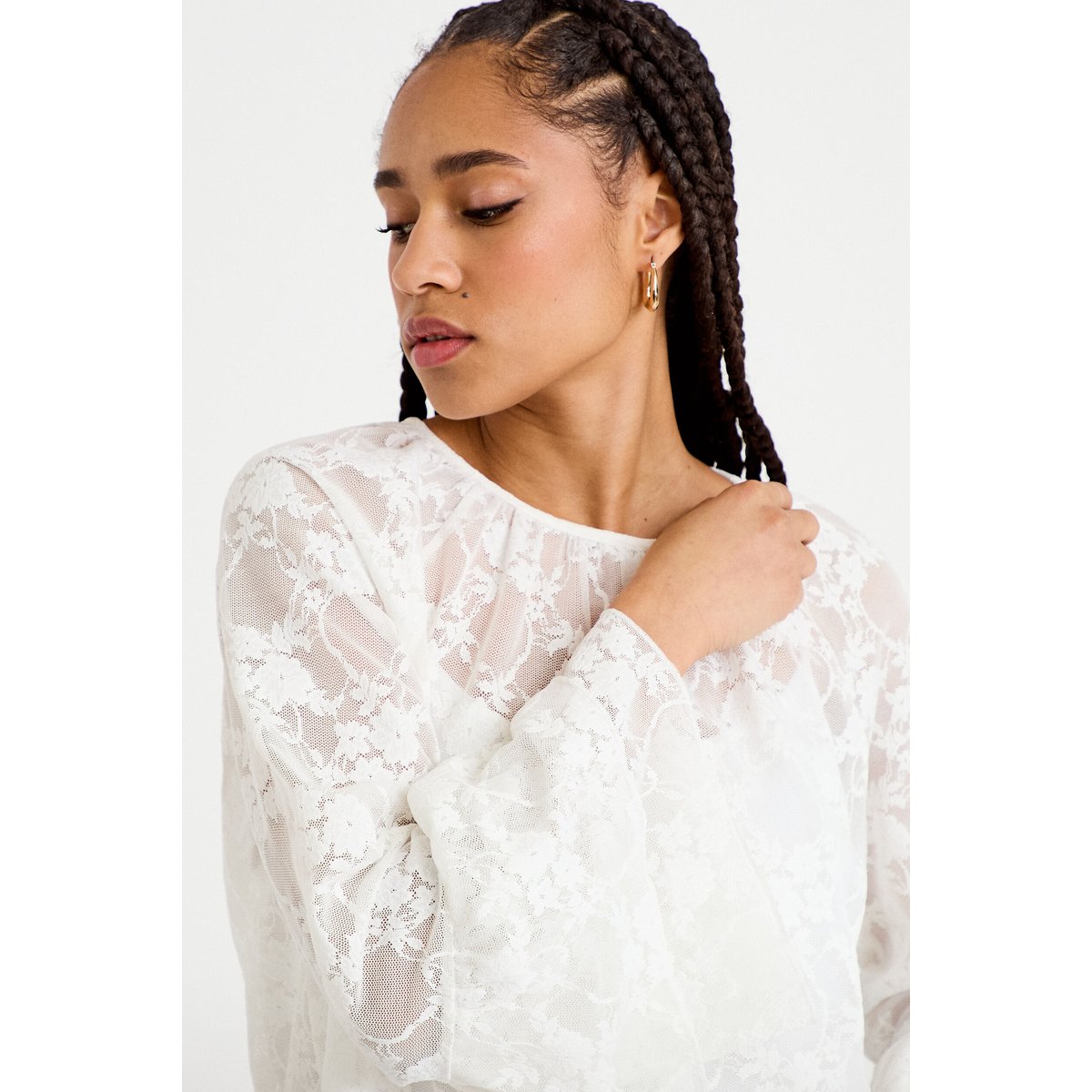 Blouse col rond manches longues dentelle ecru, CACHE CACHE