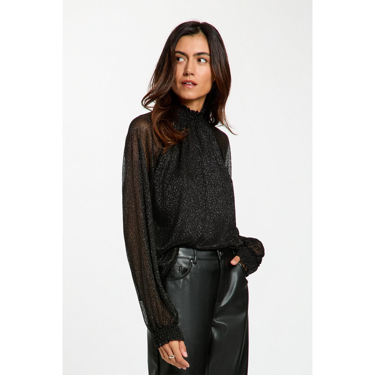 T-shirt col montant noir, MORGAN