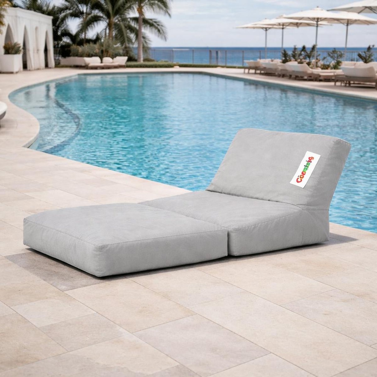 Pouf transat de jardin imperméable pliant ARTA gris, PIER IMPORT