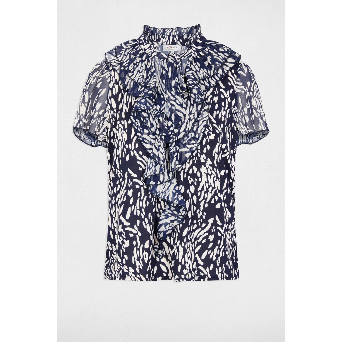 Chemise col v transparente bleu marine, MORGAN