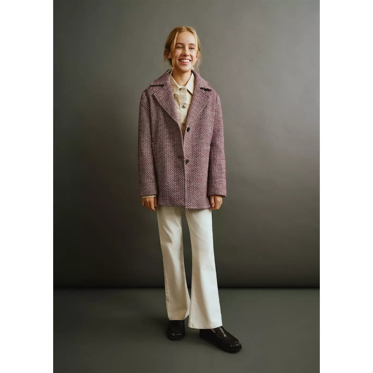 Manteau en drap de laine tressé rose, MANGO KIDS