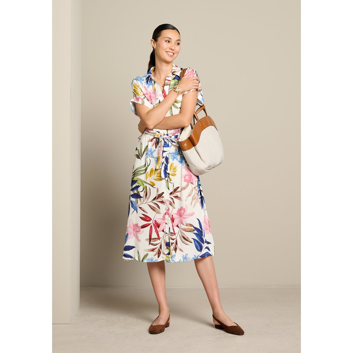 Robe portefeuille imprimée blanc vanille, LOLALIZA