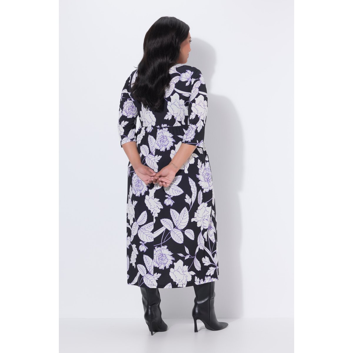 Robe maxi motif floral noir, ULLA POPKEN