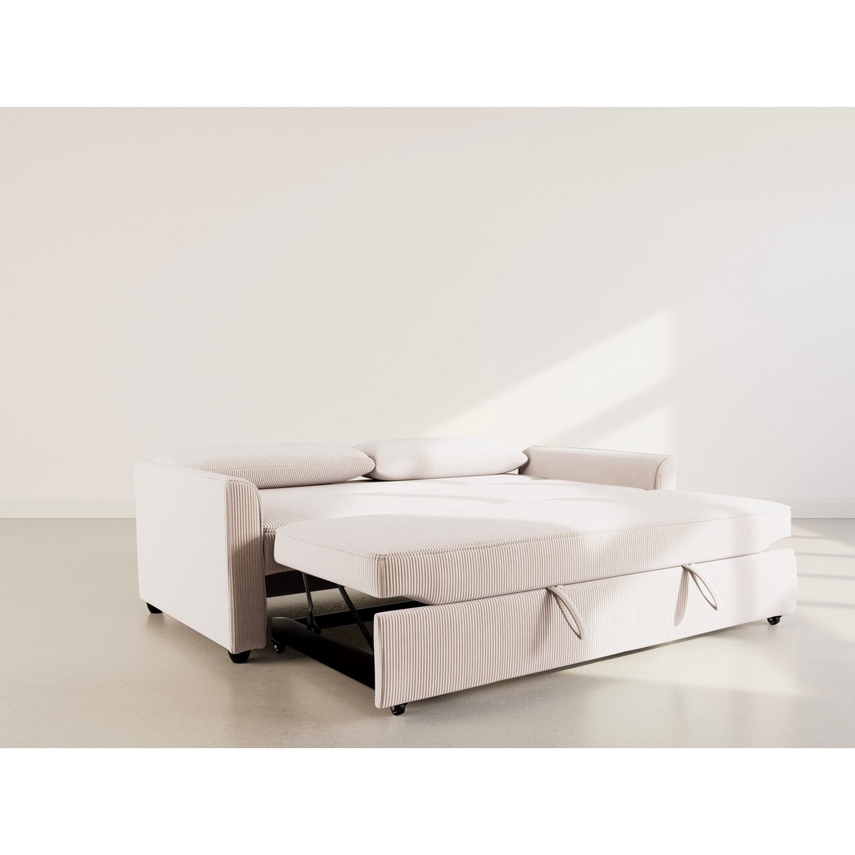 Canapé droit convertible en velours côtelé, ERNEST beige, BEST MOBILIER