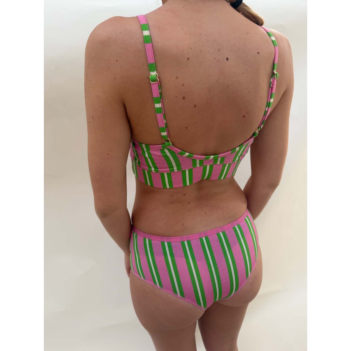 Brassière coton imprimé rayures vert et rose à rayures, WE ARE JOLIES