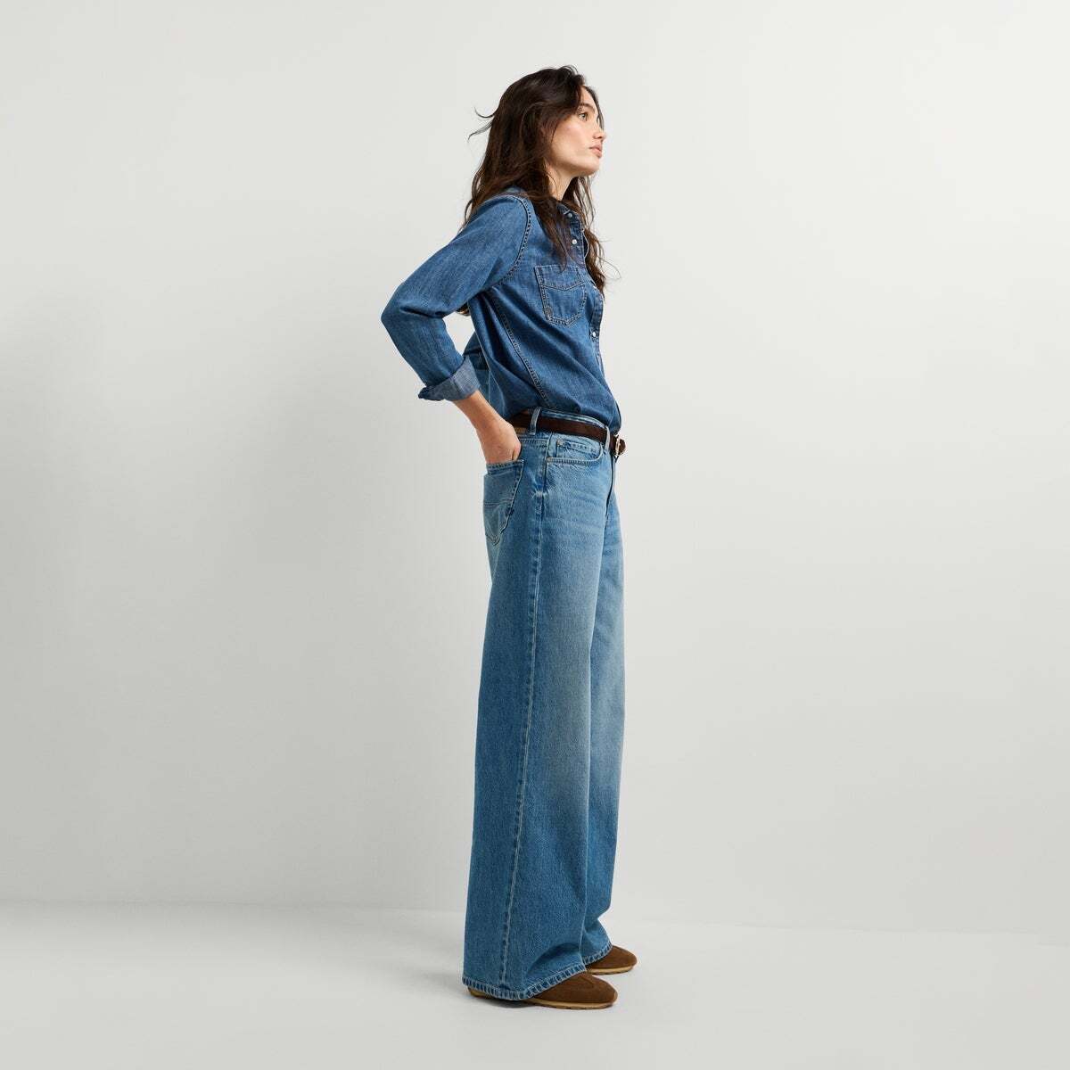 Lina - Jean Coupe Large, Taille Moyenne 12oz bleu rigide denim, PEPE JEANS