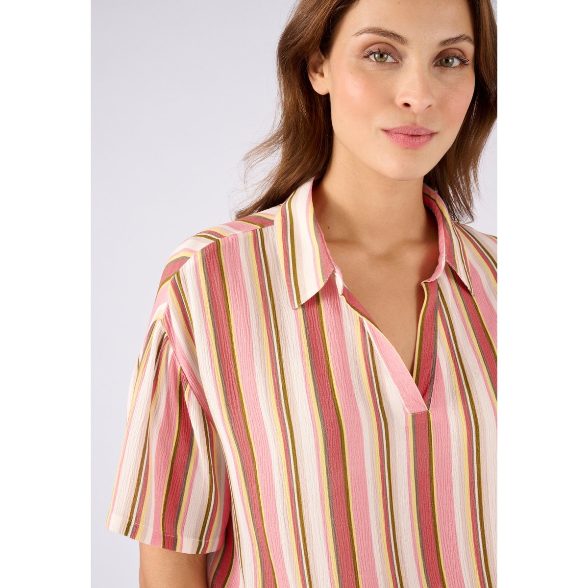 Robe en tissu créponné pure viscose rose multicolore rayé, DAMART