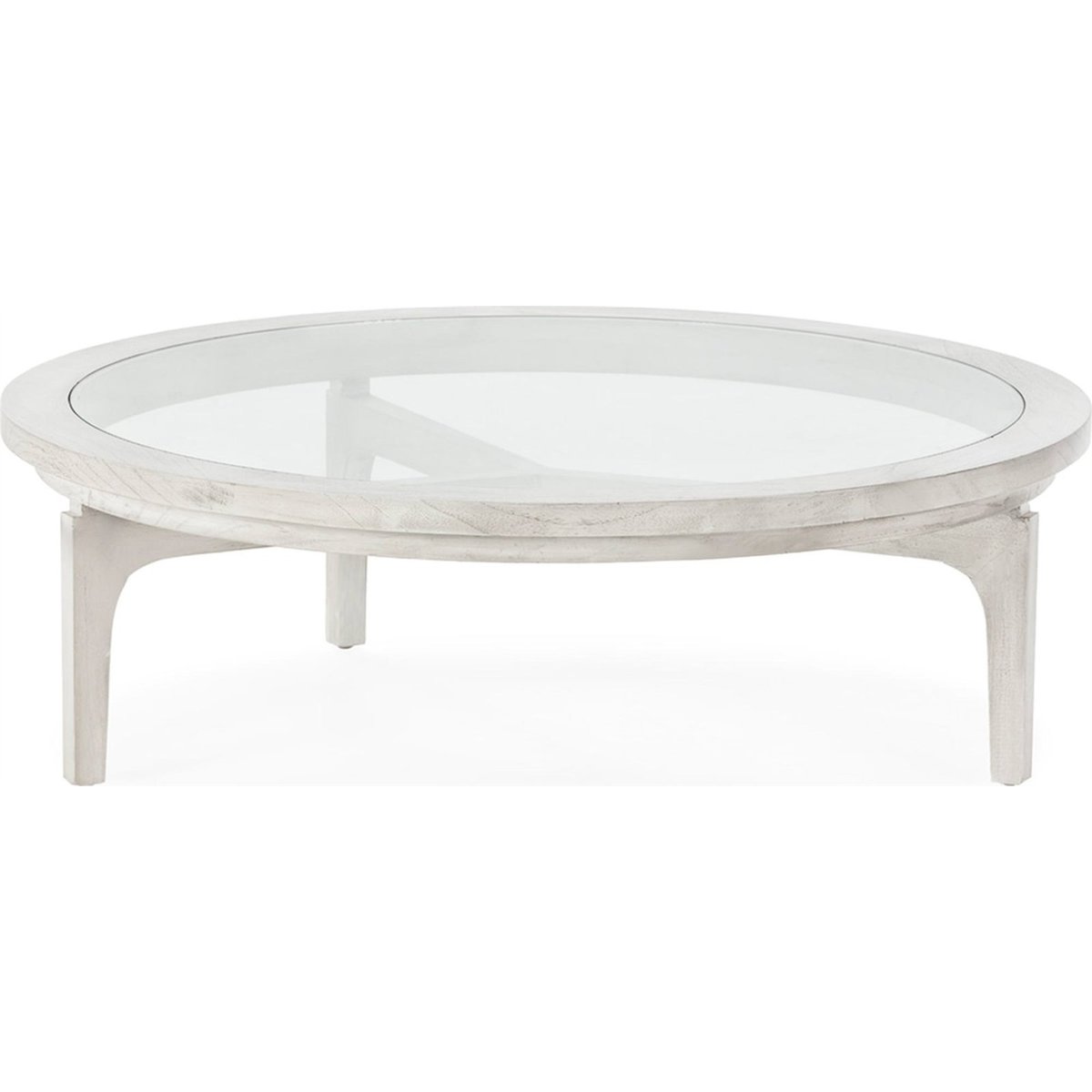 Table basse ronde en cèdre et verre gris voilé, RECOLLECTION