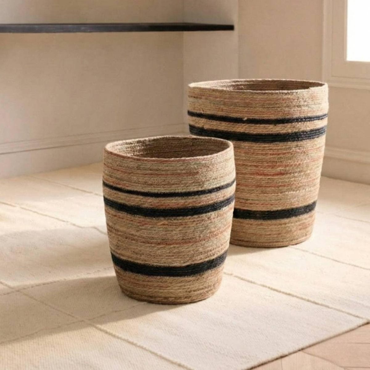 Lot de 2 paniers hauts en fibres naturelles beige, ORNAMI