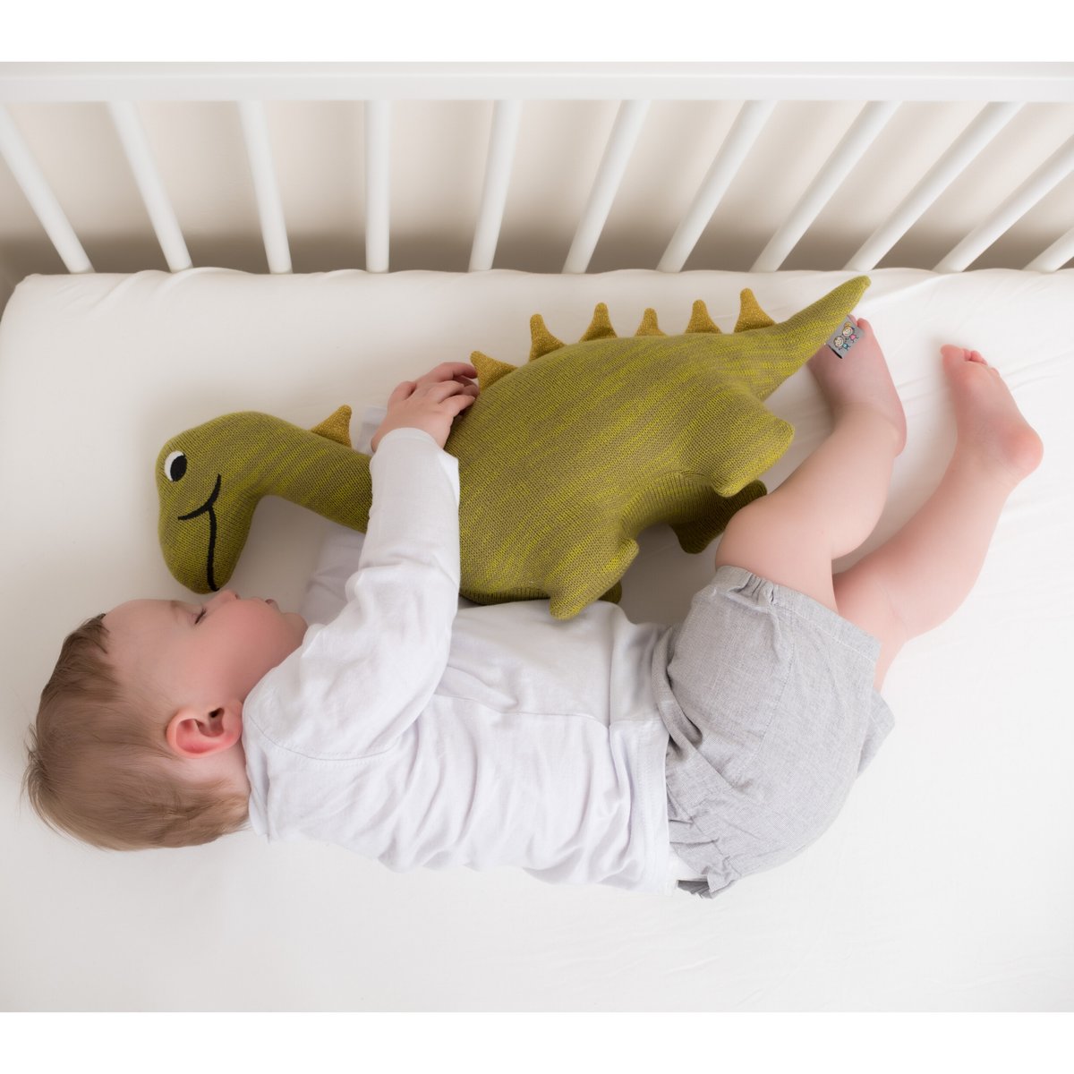 Peluche doudou dinosaure en coton bio TRICOT vert, SEVIRA KIDS