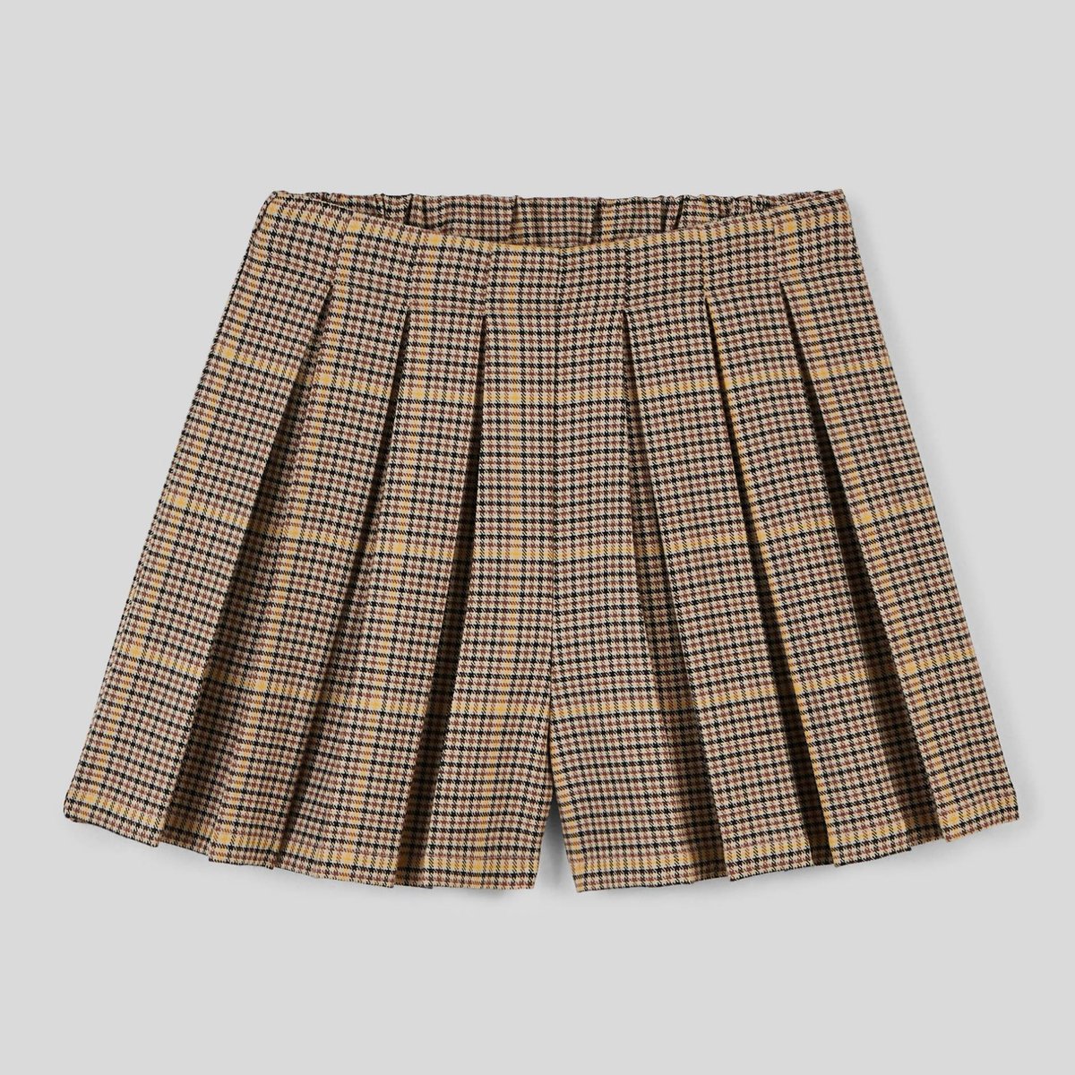 Short plissé à carreaux moutarde, MONOPRIX