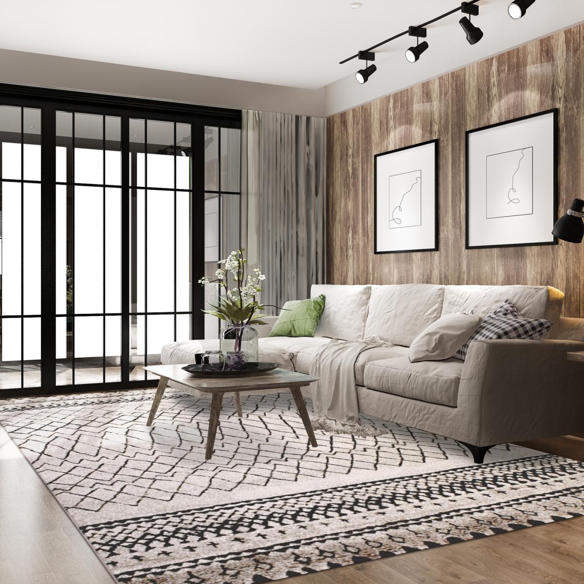 Tapis berbère tissé motifs tribaux LYN8 MABAL beige, noir, UN AMOUR DE TAPIS