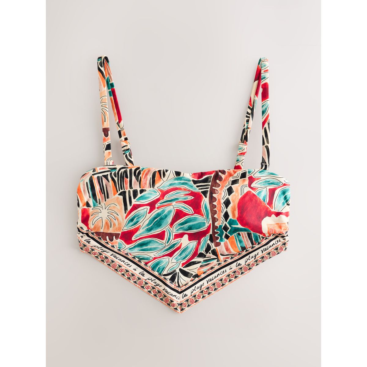 Haut de bikini bandeau avec ourlet mouchoir rouge rouille abstrait, NEXT