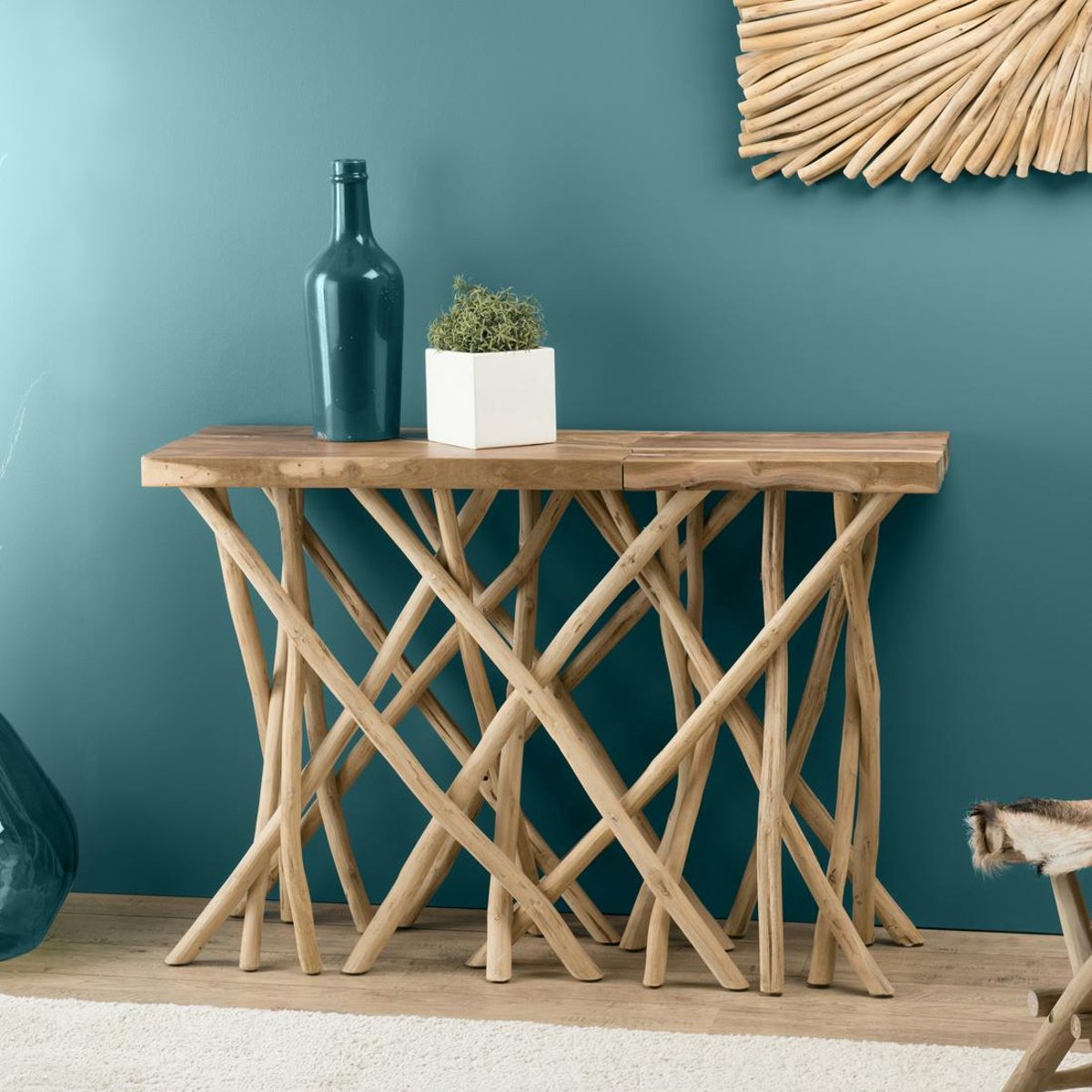 Console en bois de teck et bois flotté style exotique 120cm JAIPUR bois naturel, PIER IMPORT