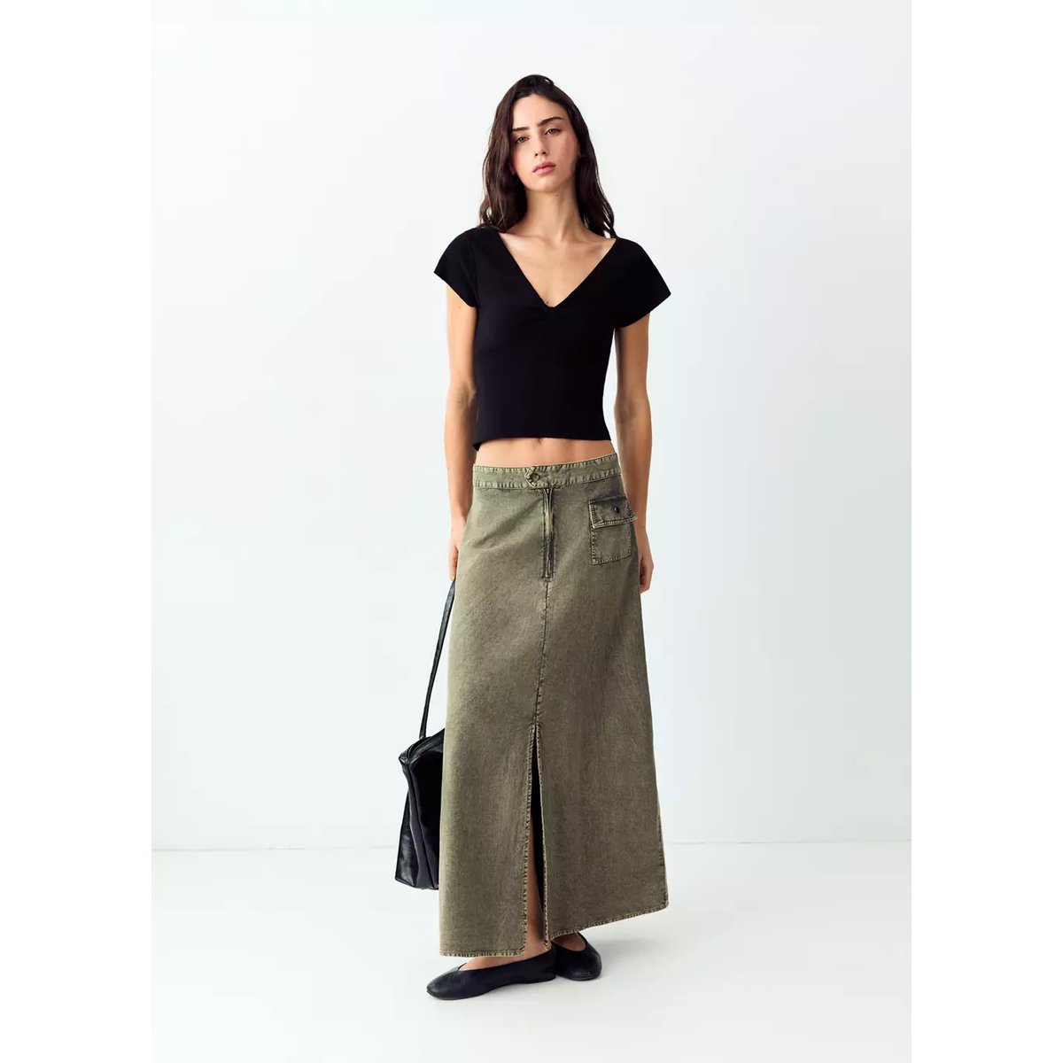 Top en maille col V noir, MANGO TEEN