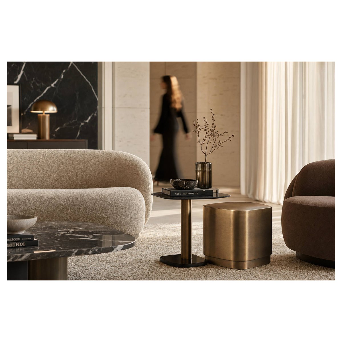 Table d'appoint en marbre (lot de 2) laiton vieilli et noir, RECOLLECTION