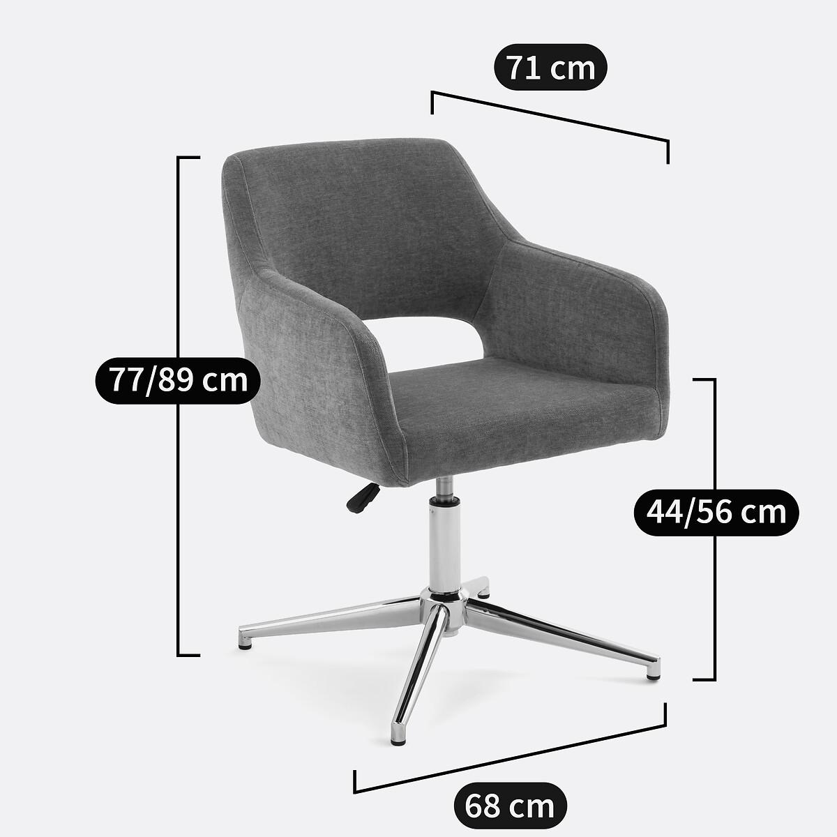 Fauteuil de bureau tissu velours, Esma bois de rose, LA REDOUTE INTERIEURS