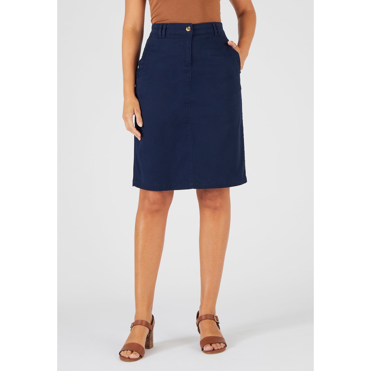 Jupe droite gabardine bleu marine, DAMART