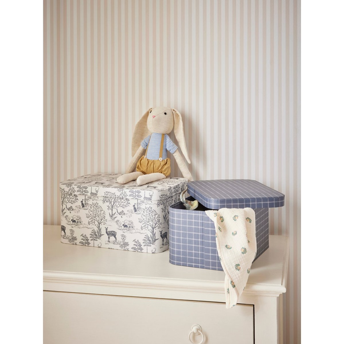 Boîte gigogne "petit Jouy" par lot de 2 carreaux bleu, CYRILLUS