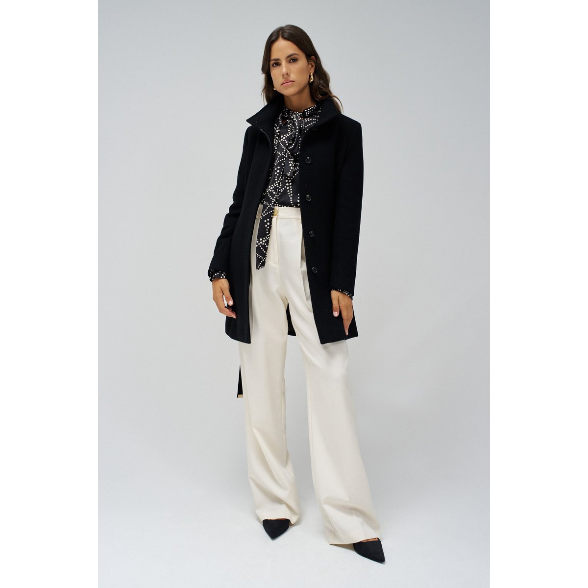 MANTEAU GRACE EN TISSU AVEC CEINTURE noir, SALSA JEANS