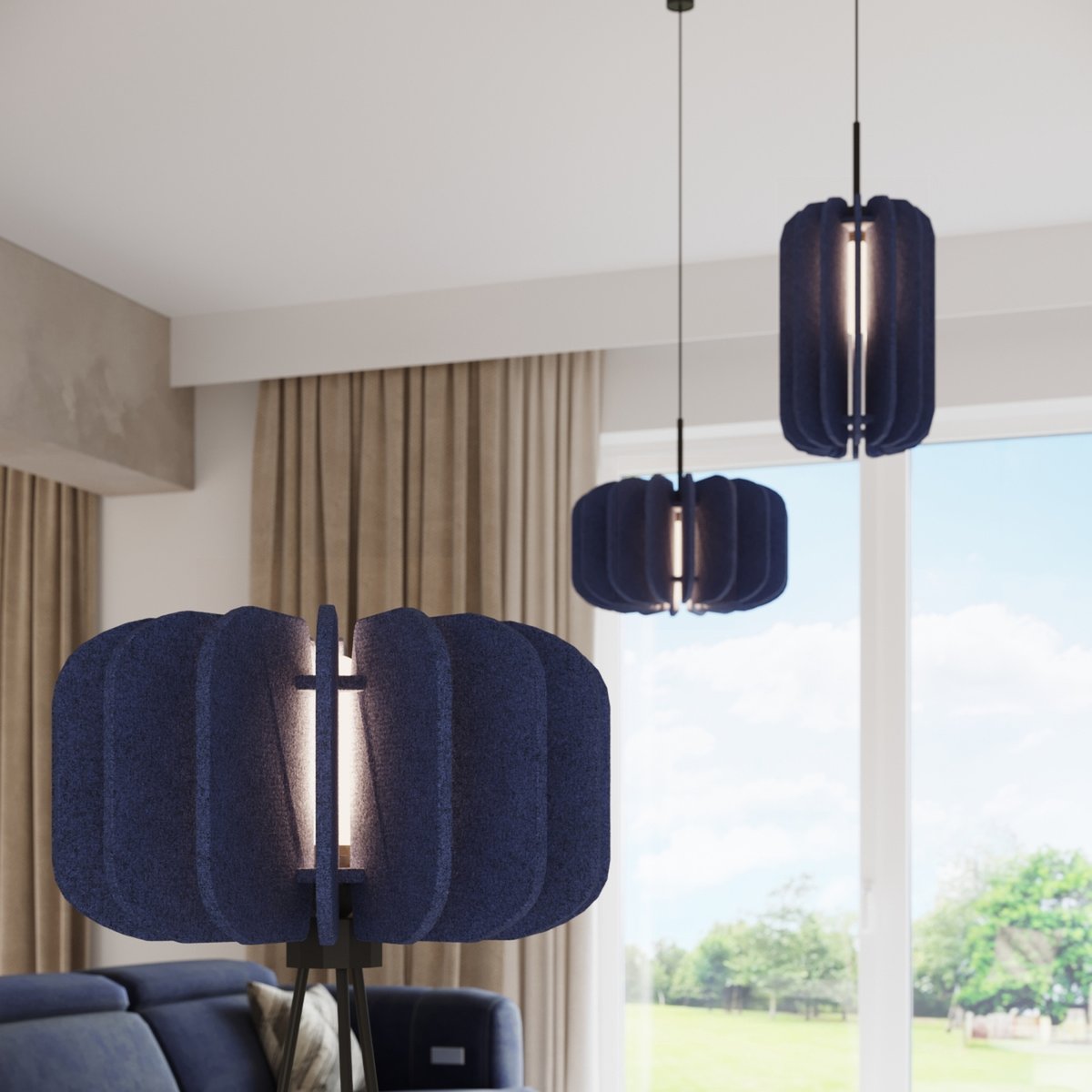 Lampadaire Feutre Bleu E27 1 Mula bleu, EDEN