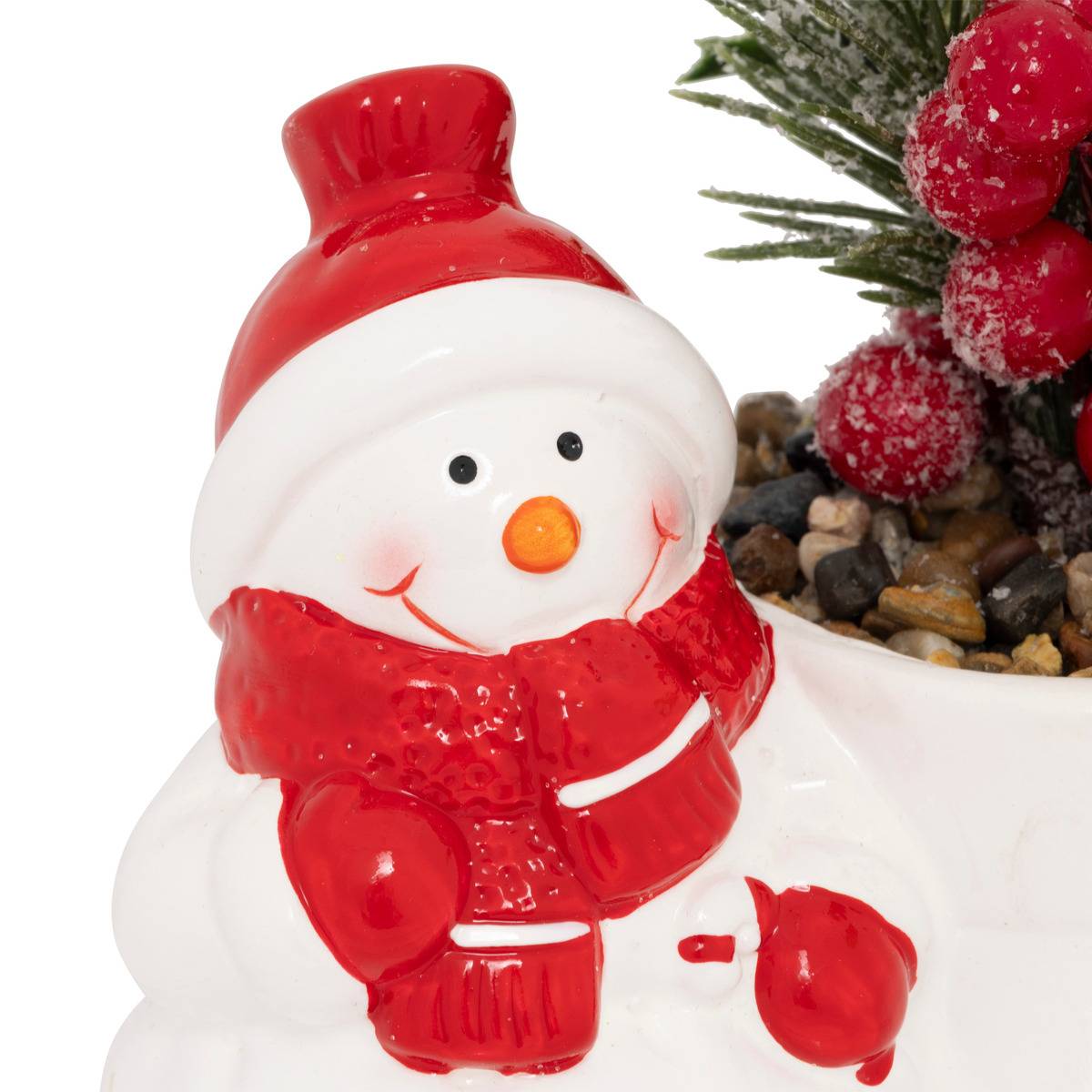 Plante en pot Père Noël et bonhomme de neige H. 13 cm model a, FEERIC LIGHTS & CHRISTMAS