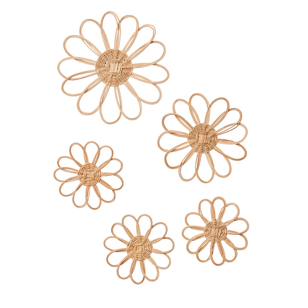 Lot de 5 fleurs murales en rotin beige, VERTBAUDET
