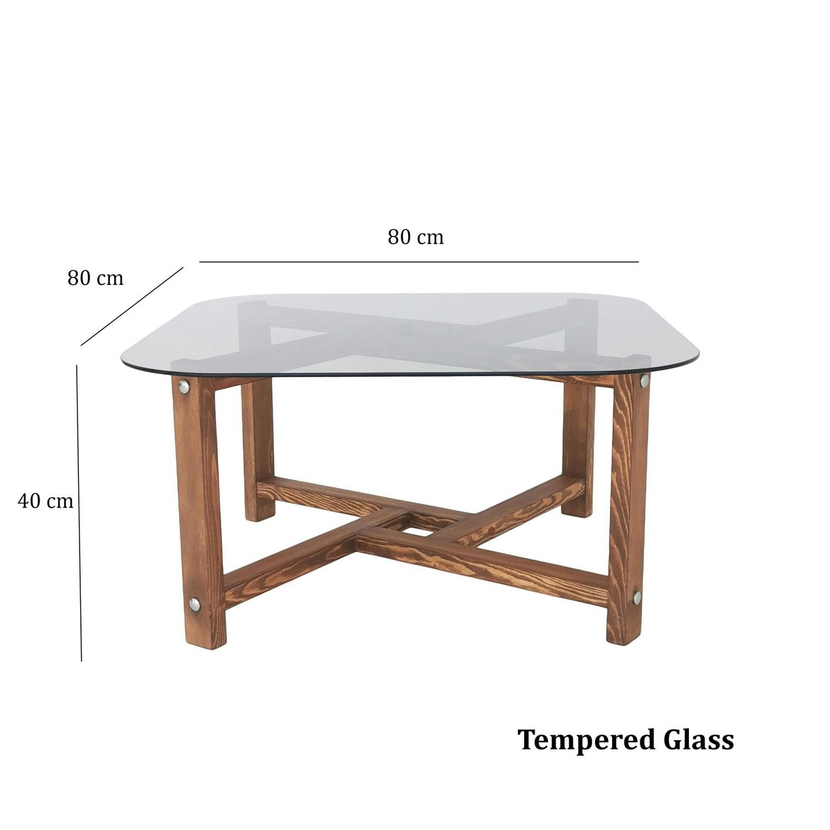 Table basse verre fumé et bois - forme carrée douce ANZIO bois naturel, PIER IMPORT