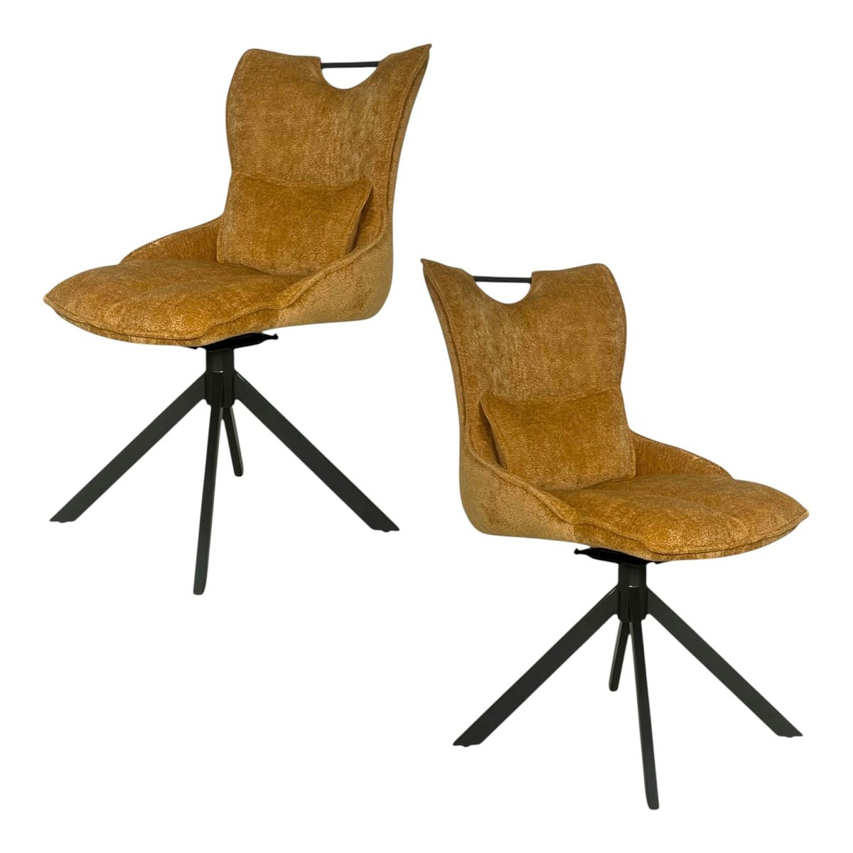 Chaise pivotante coussin et poignée tissu ocre (lot de 2) IENA doré, PIER IMPORT