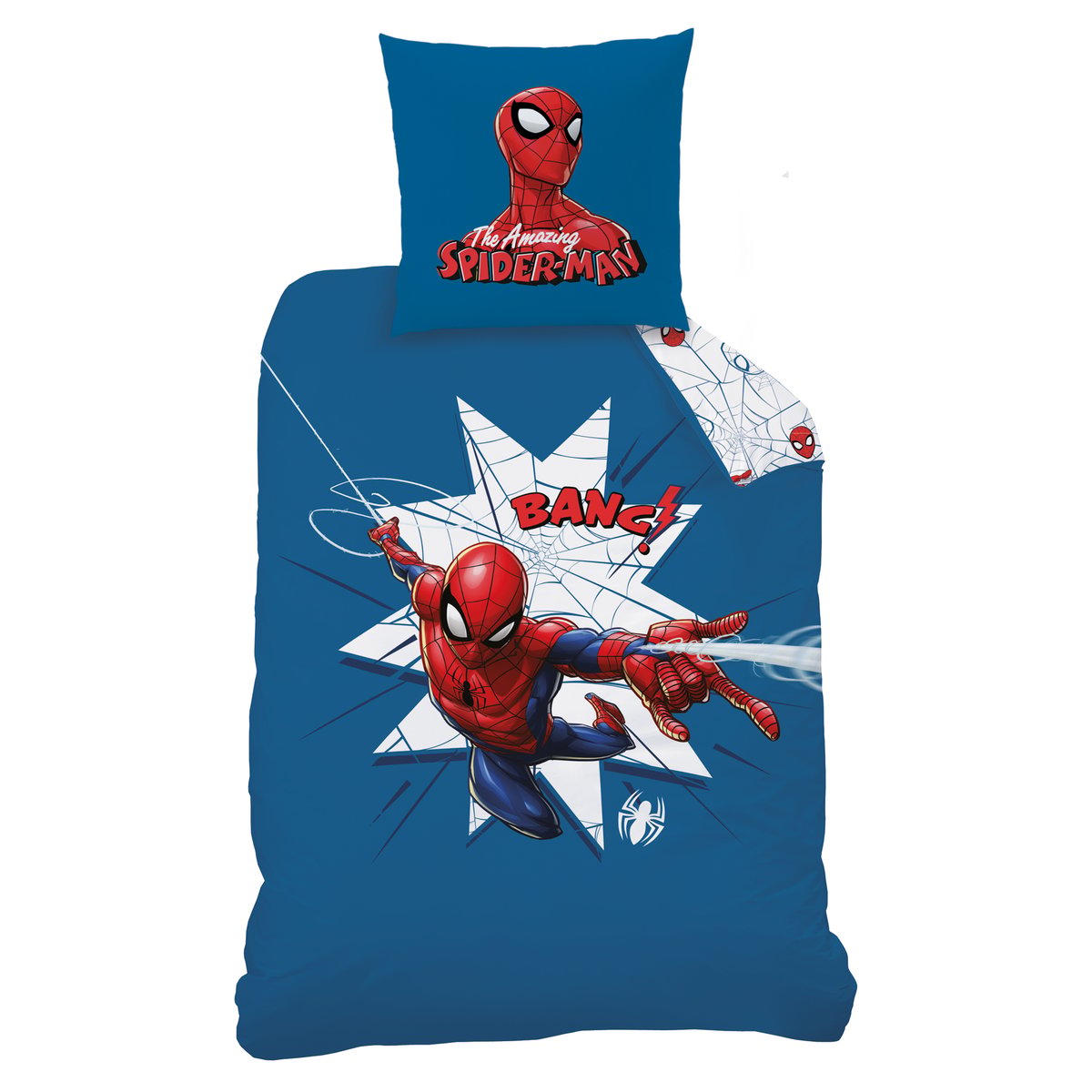 Parure de lit imprimée 100% coton, JUMPING bleu, SPIDER-MAN