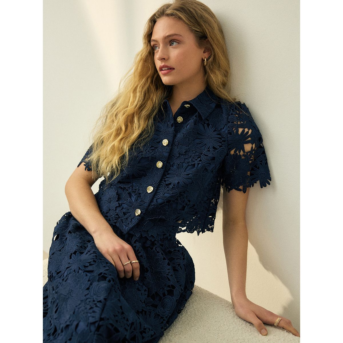 Top en dentelle florale n. premium bleu marine, NEXT