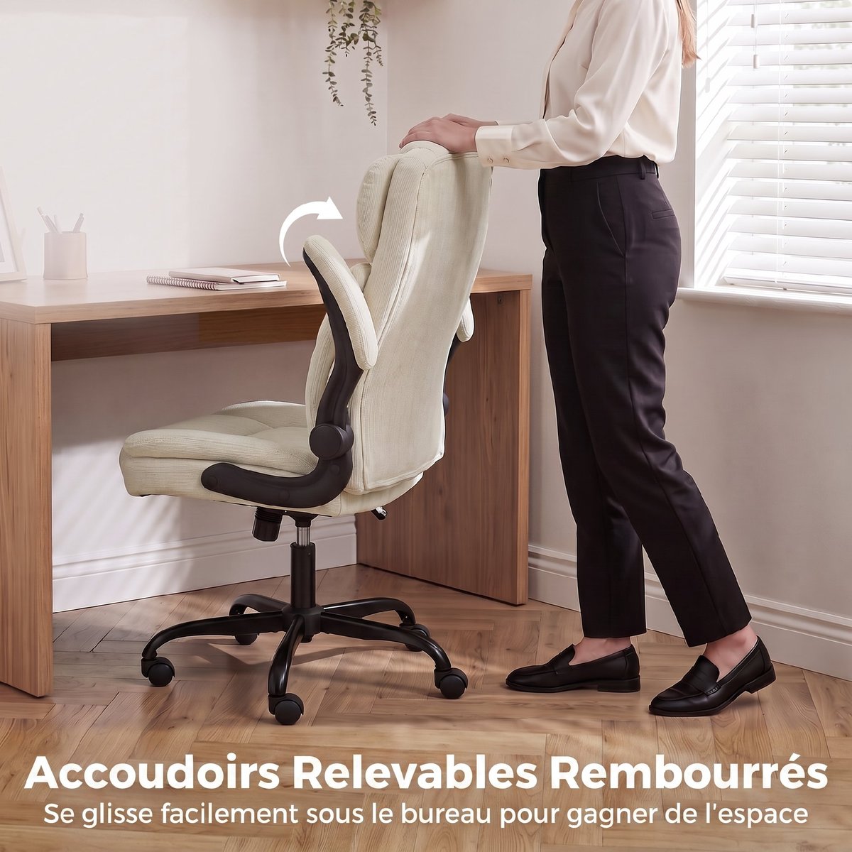 Chaise de bureau Acier Beige beige, noir, HOMCOM