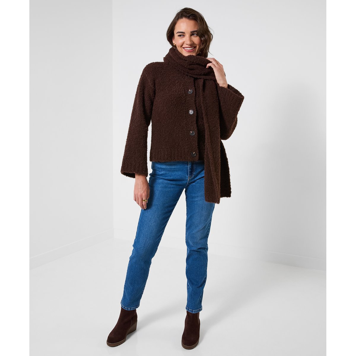Cardigan Douillet avec Écharpe Promenades Hivernales marron, JOE BROWNS