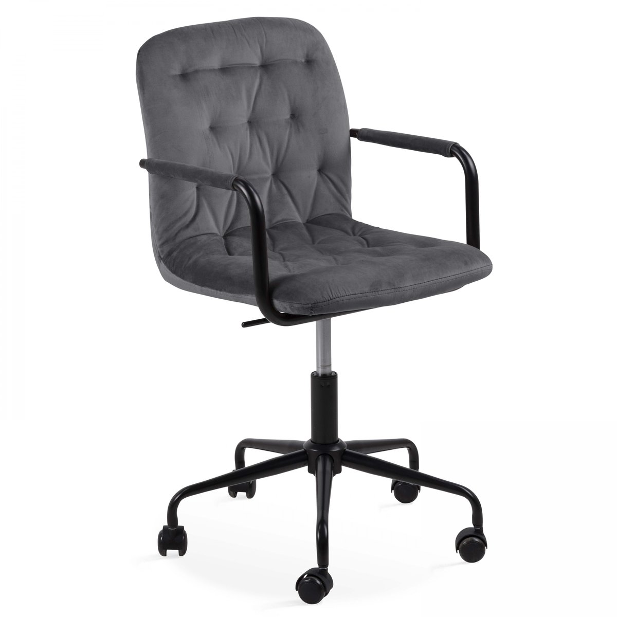 Fauteuil de bureau en velours assise capitonnée, MATT gris, OVIALA