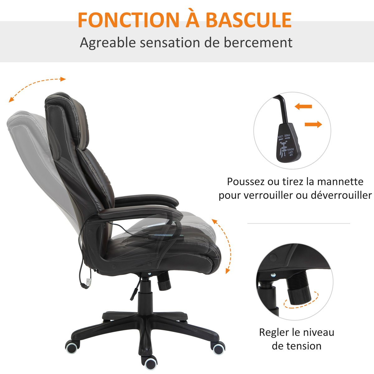 fauteuil de bureau avec fonction massage brun, HOMCOM