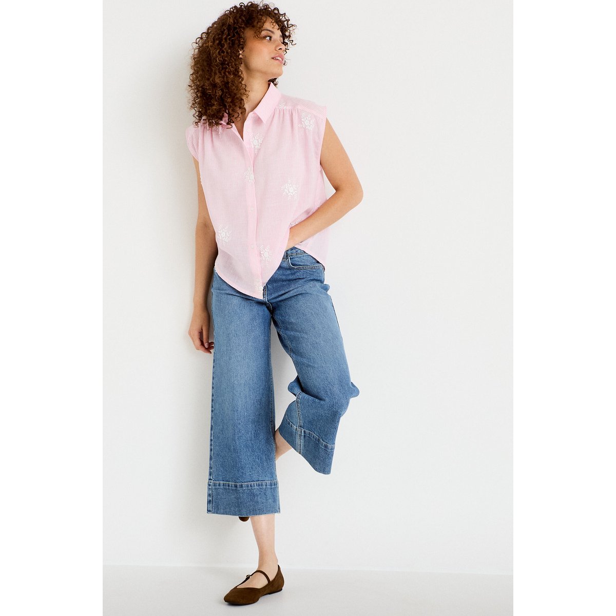 Chemise sans manches col classique rose pastel, CACHE CACHE
