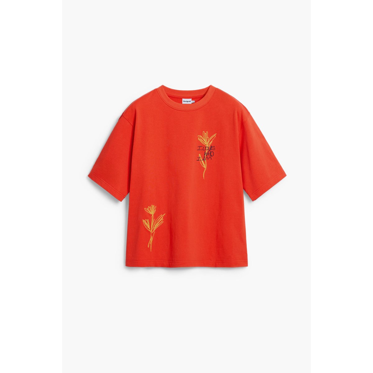 T-shirt à manches courtes avec fleurs rouge, DESIGUAL