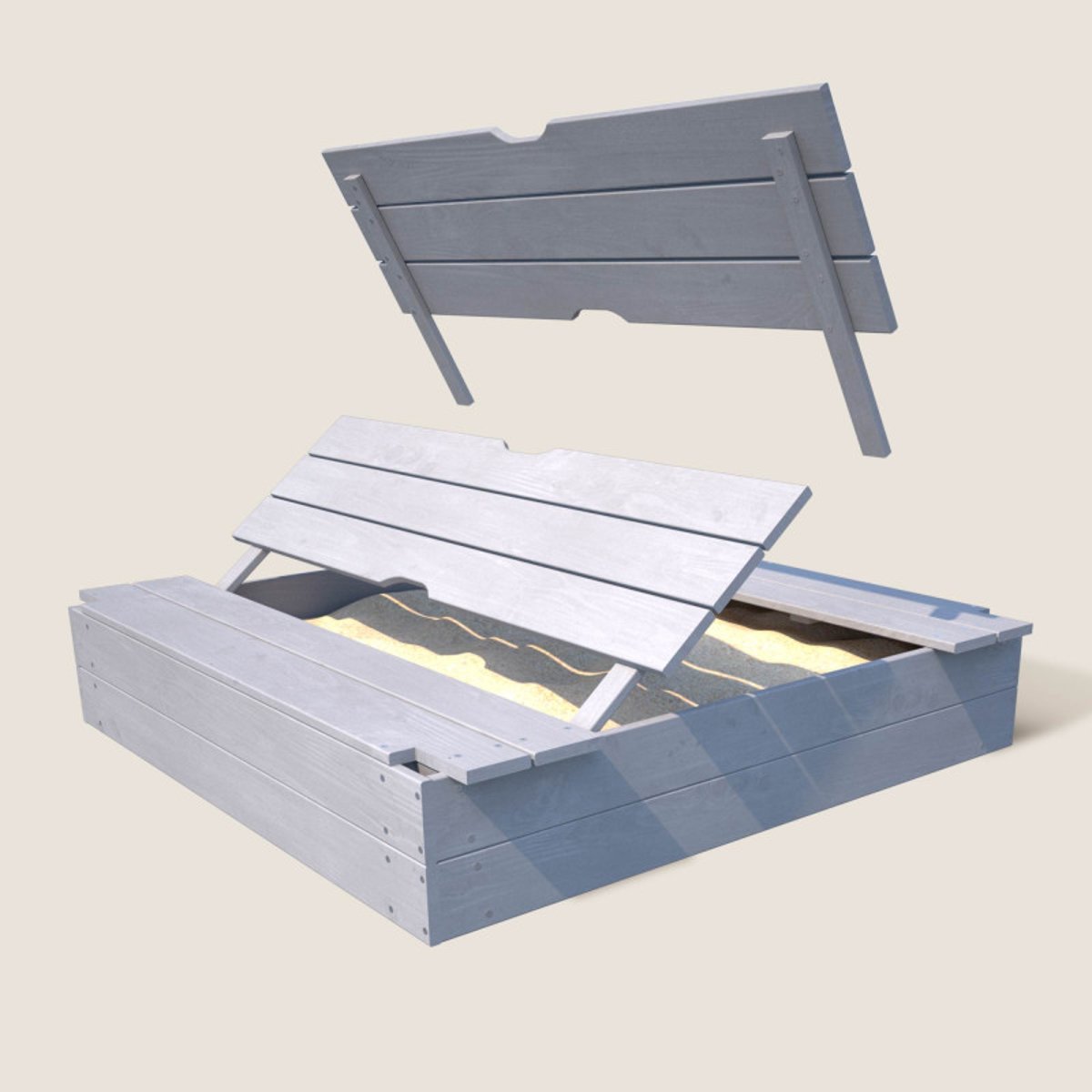Bac à sable bois gris avec bancs pliables gris, SOULET