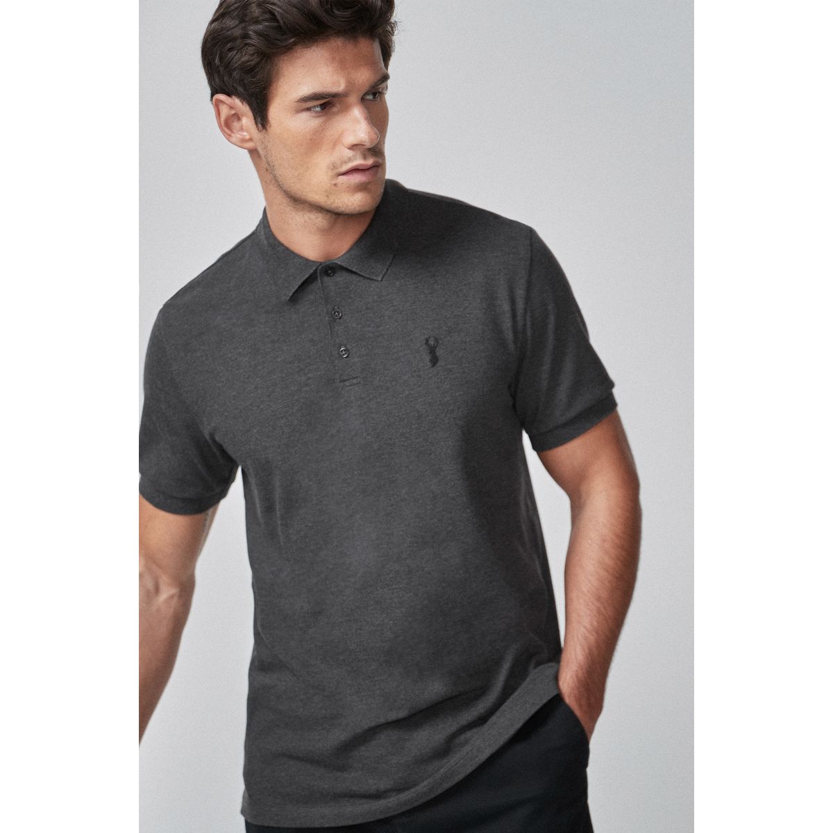 Polo En Piqué À Manches Courtes charcoal grey, NEXT