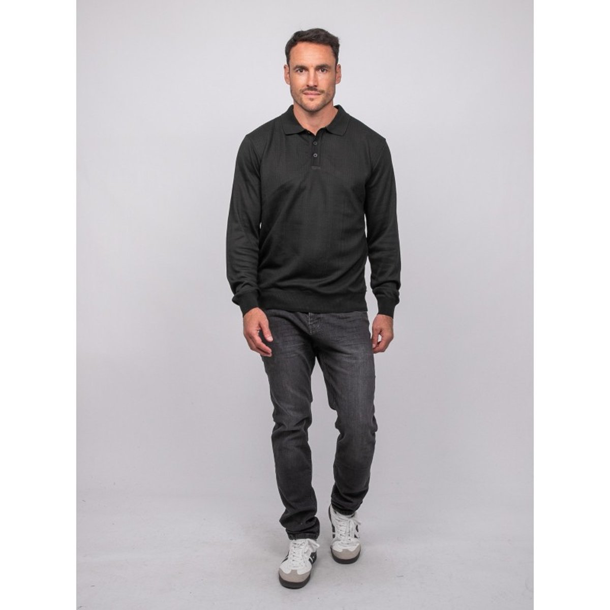 Polo Maille Boutonné Manches Longues Losteria noir, RITCHIE